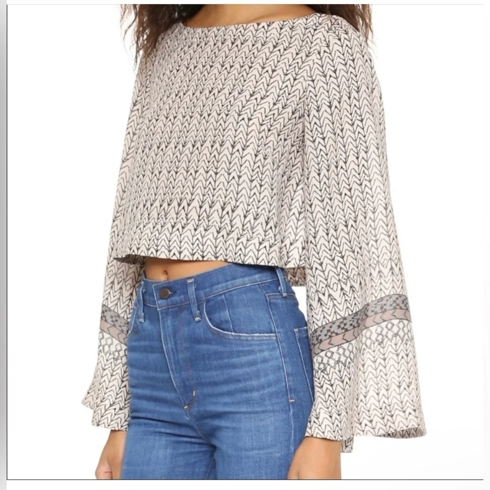FREE PEOPLE Stars Aligned Bell Sleeve Crop Top long sleeve Boho Chic Large